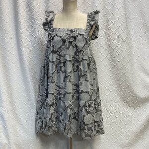 NWT Crown & Ivy large Black & Gray Checkered Floral peasant country core famine